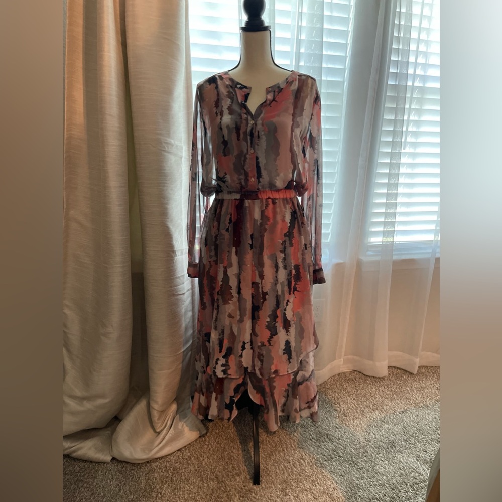 Gianni Bini Sheer Lined Long Sleeve High-Low Maxi Dress Size Large